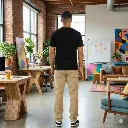 Pantalón hombre clasico dril stretch caqui espalda bolsillo ribete ref CHD 0520.webp