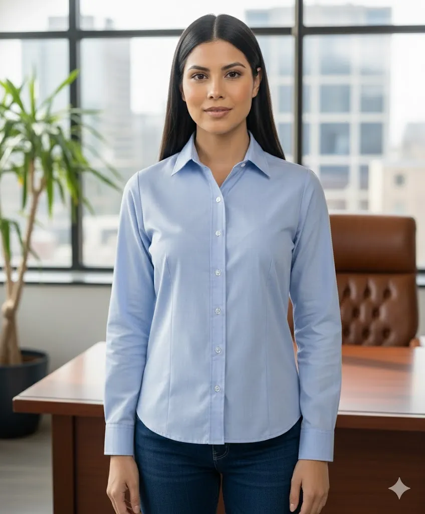 Blusa Oxford Manga Larga