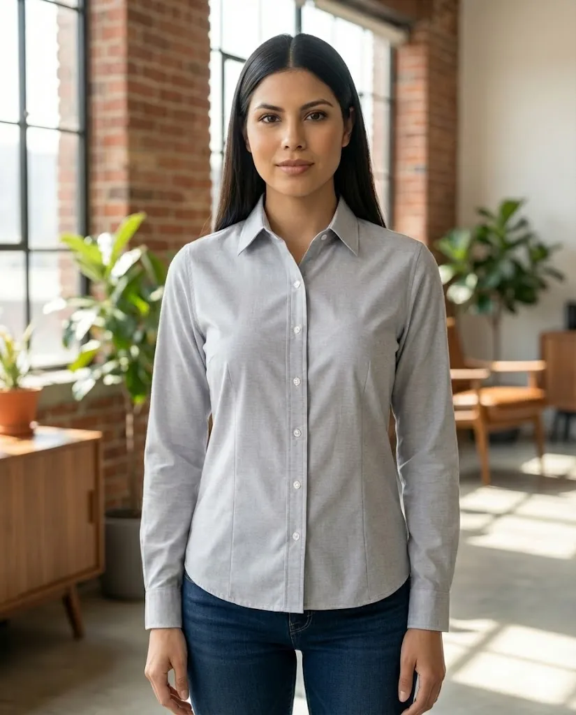 Blusa Oxford Manga Larga (Gris Claro)