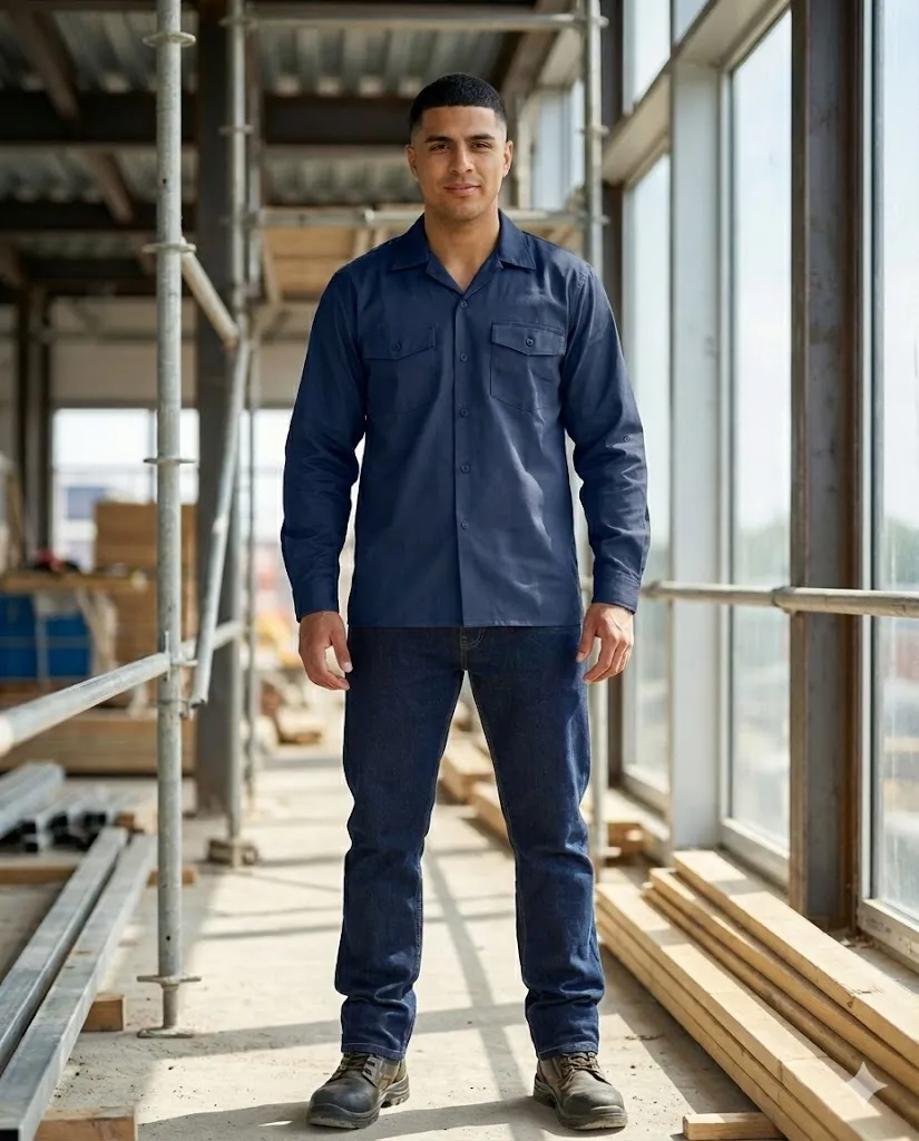 Camisa Dril Manga Larga (Azul Oscuro)