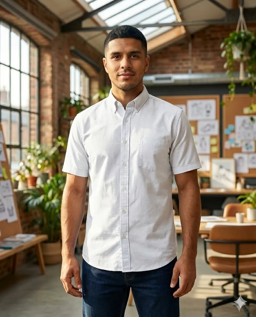 Camisa Oxford Manga Corta (Blanco)