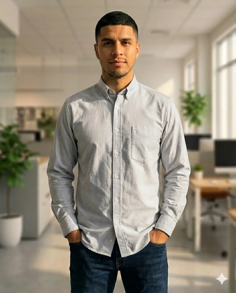 Camisa Oxford Manga Larga (Gris Claro)